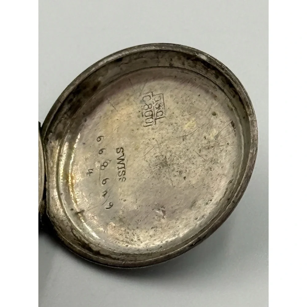 Antique Swiss 800 Silver Hunter Case Pocket Watch Engraved Swan Roman Numeral